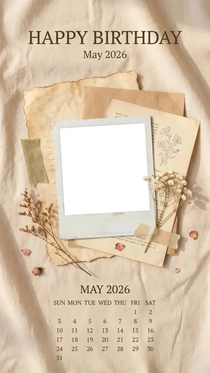 Aesthetic Vintage Calendar Birthday Collage template preview