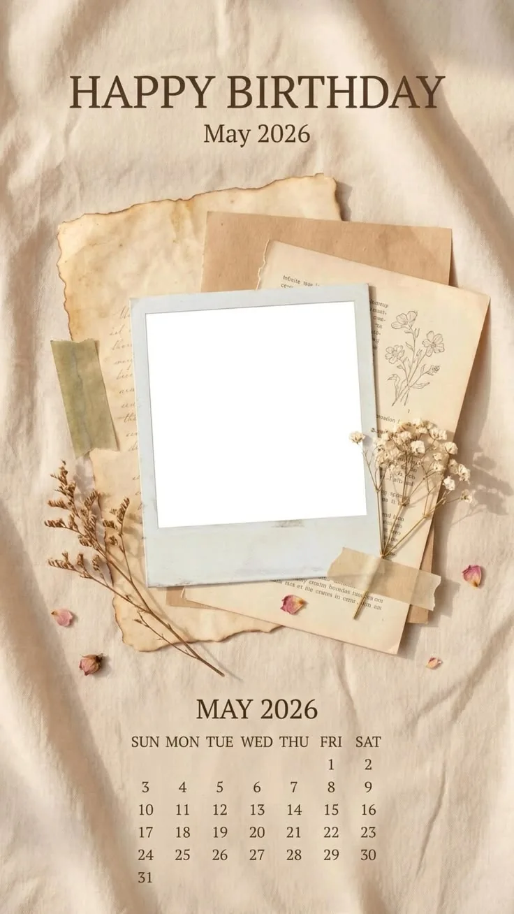 Aesthetic Vintage Calendar Birthday Collage template preview